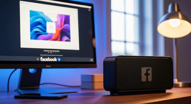 Escritorio con altavoz Bluetooth negro mate con logo Facebook grabado
