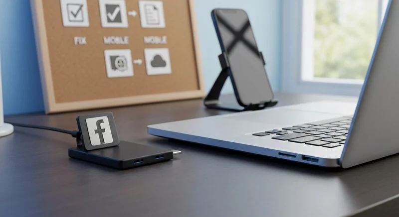 Estación de trabajo laptop plateada hub USB C insignia Facebook