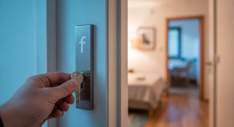 Mano girando llave en cerradura de apartamento con logo f