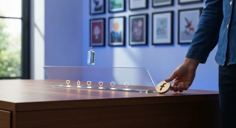 Oficina moderna en casa persona junto escritorio ajustando dial Facebook