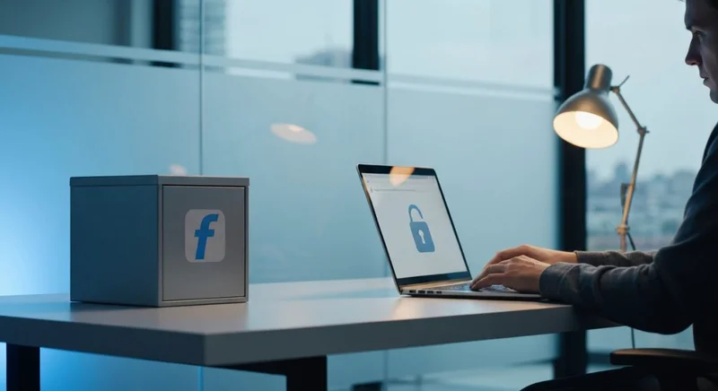 Persona en oficina intenta cambiar nombre junto a archivador Facebook