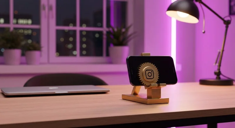 Soporte de bronce con teléfono muestra logo de Instagram integrado