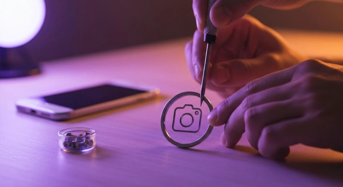 Anillo circular metal grabado de cámara ensamblado por manos Instagram