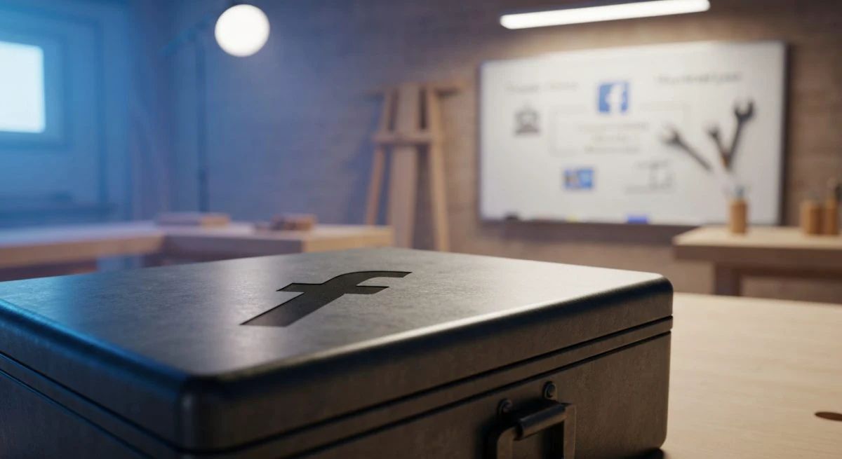 Caja de herramientas vintage de metal con logo Facebook grabado