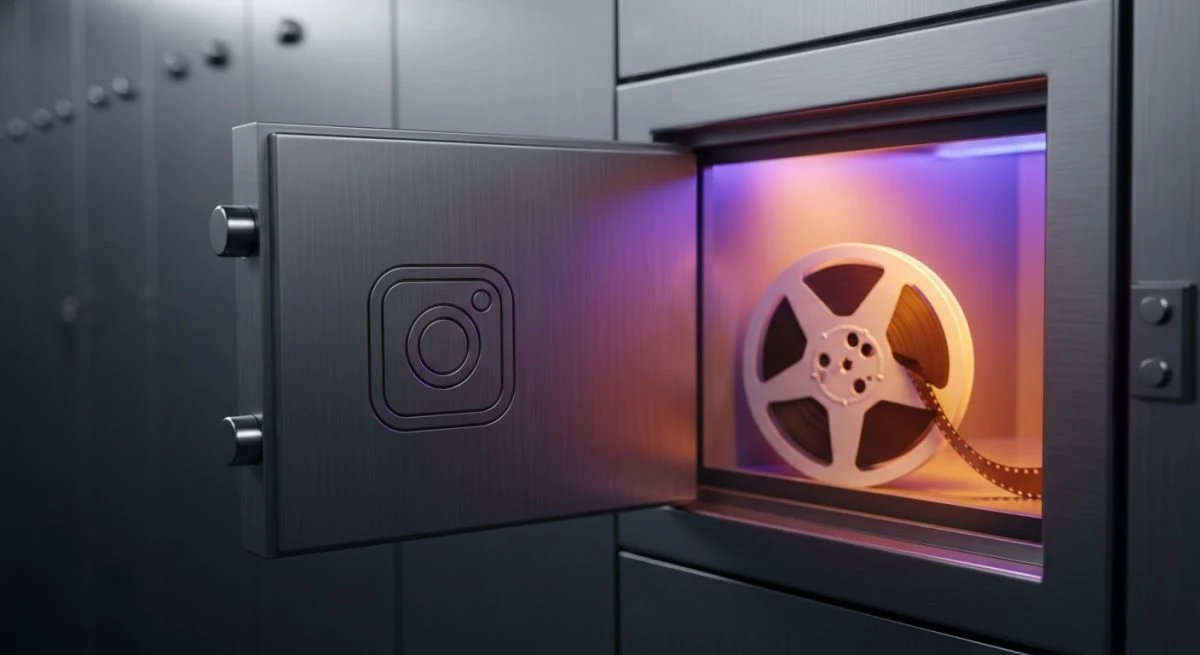 Caja de seguridad moderna con logo de Instagram y carrete 8mm