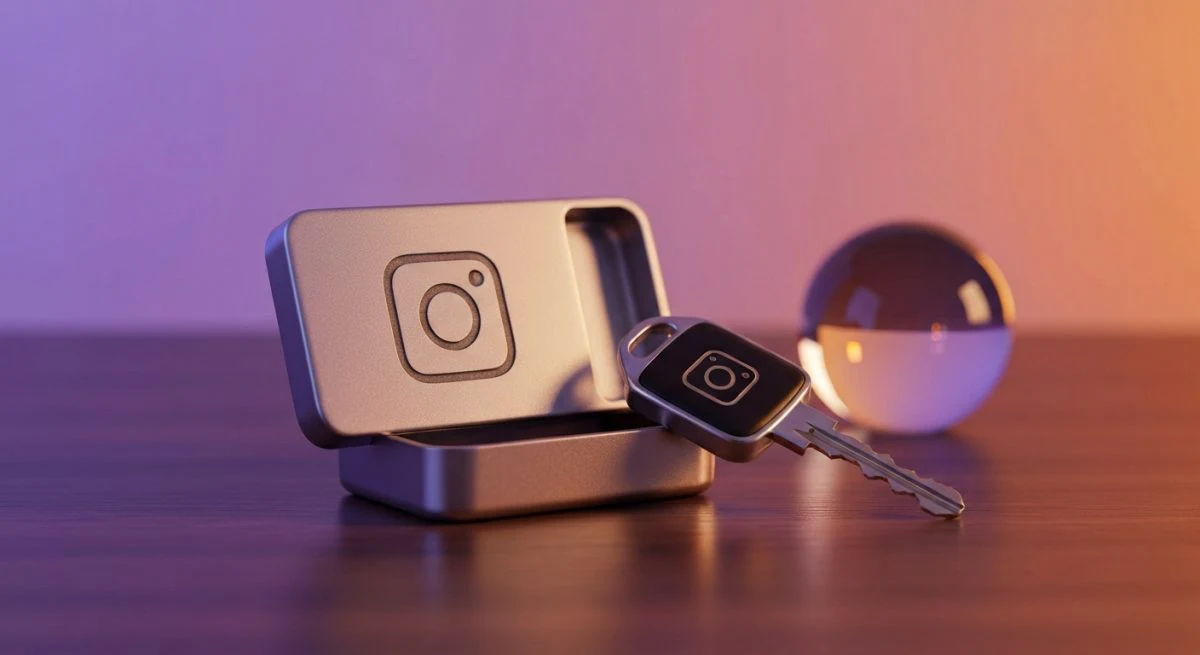 Caja fuerte metálica con grabado Instagram cámara y llave seguridad