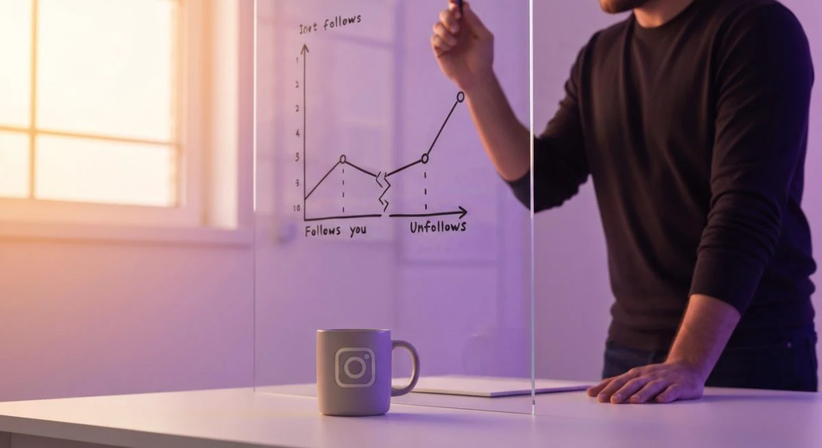 Científico de datos frente a vidrio con grafos sociales Instagram