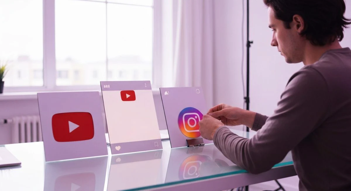 Creador de contenido en estudio arma collage YouTube Instagram formatos