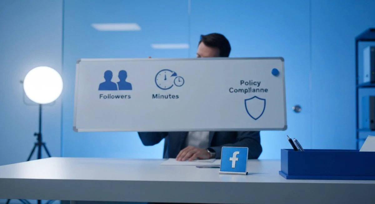 Creador de contenido frente a pizarra con Facebook insignia azul