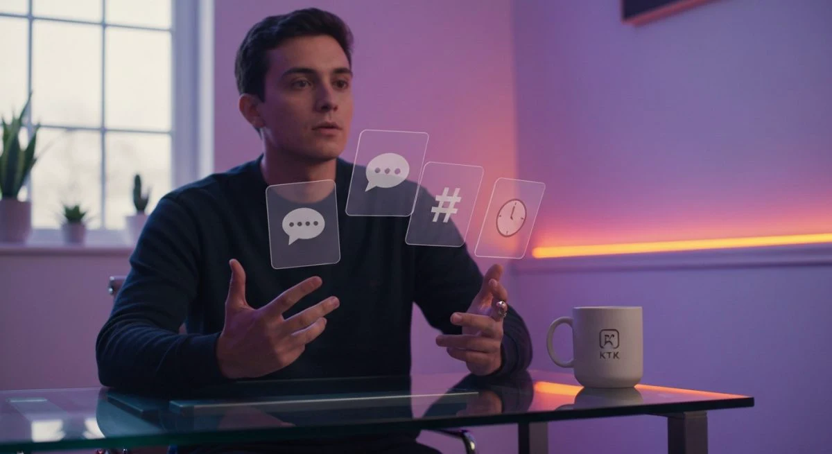 Creador de contenido tarjetas KTK Instagram iconos chat hash reloj