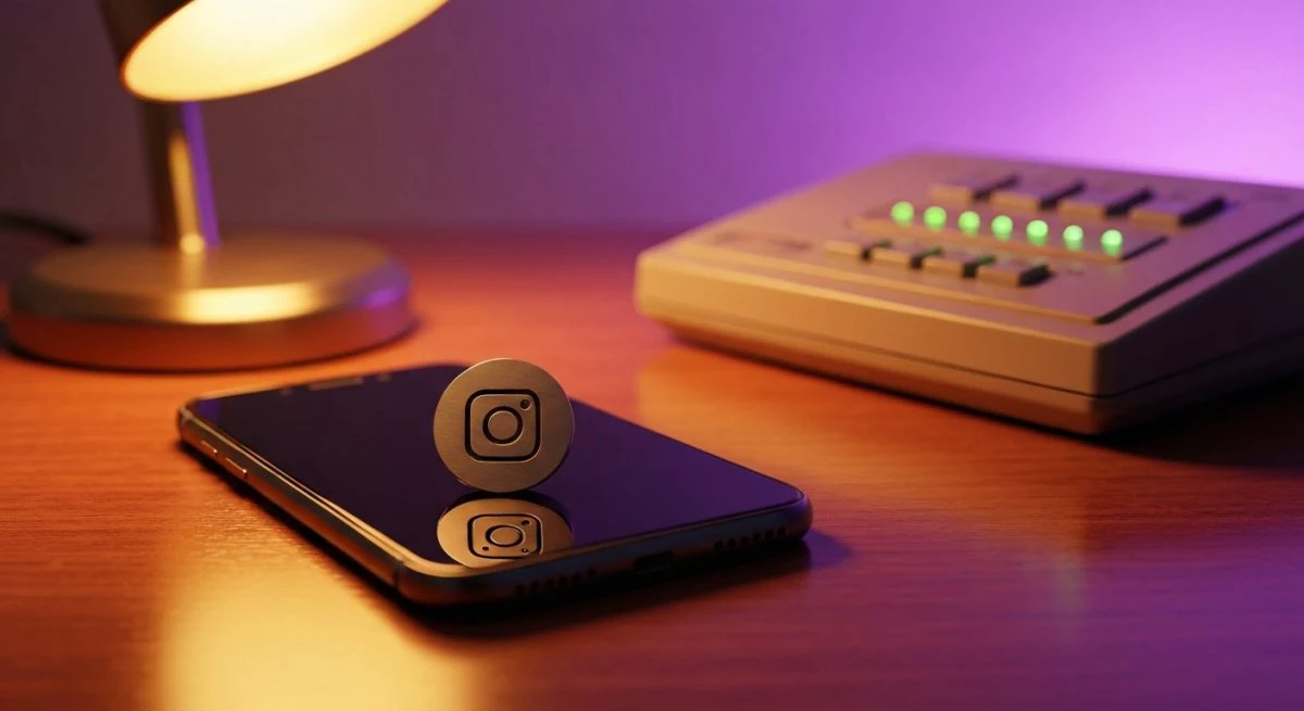 Disco metálico grabado con icono de Instagram en primer plano