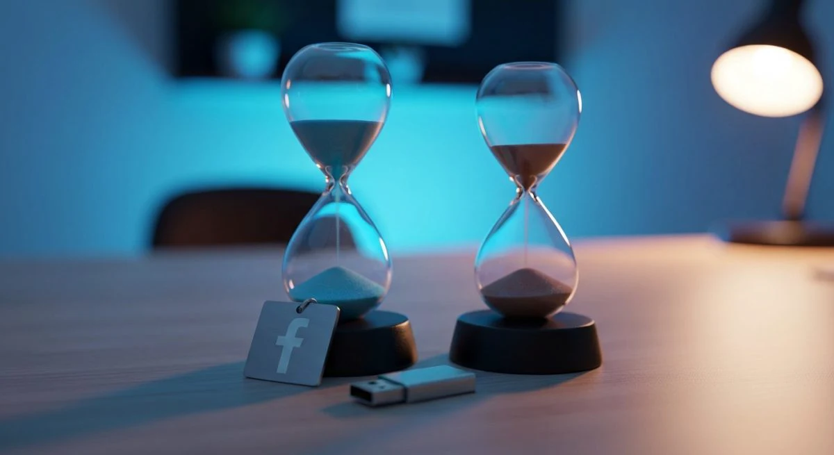 Dos relojes de arena Facebook muestran progreso USB y logo