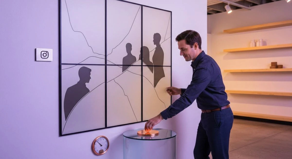 Estratega de marketing frente a pared de vidrio segmentado Instagram