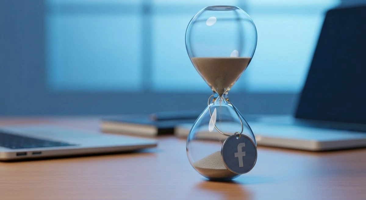 Hora de vidrio con logotipo de Facebook en marco metálico