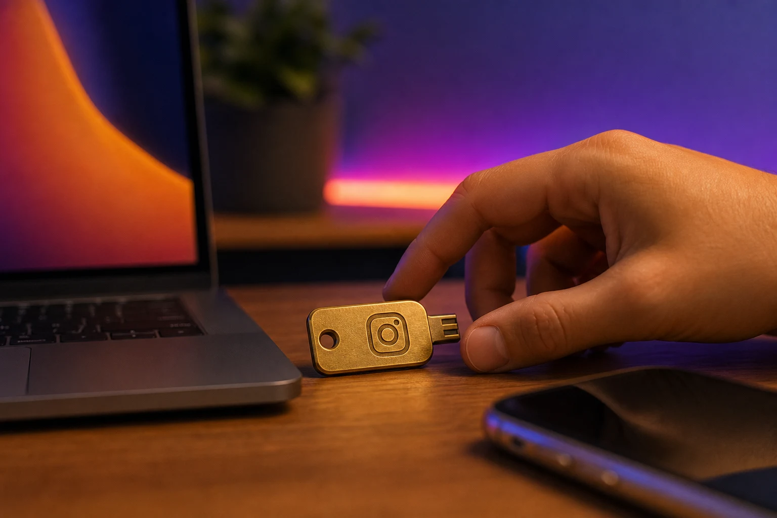 Llave de seguridad de latón grabada con logo de Instagram