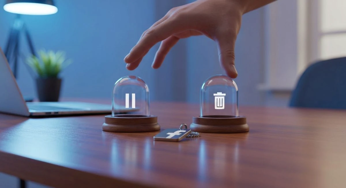 Mano entre domos de vidrio iconos pausa y eliminar Facebook