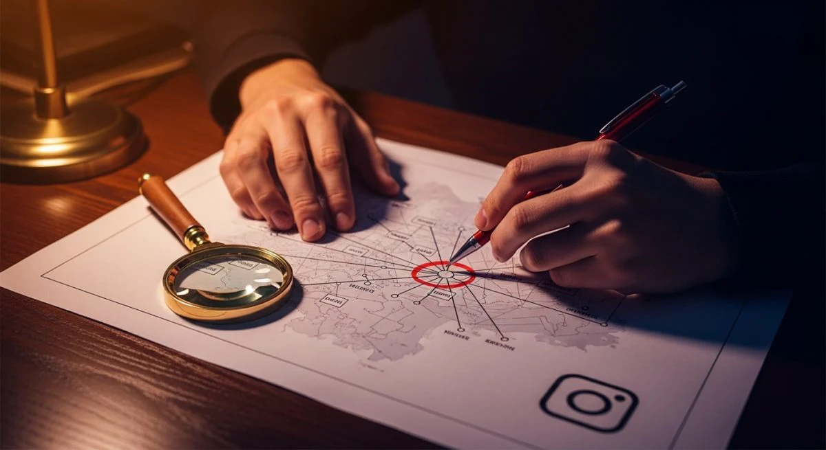 Manos trazando un diagrama de red con bolígrafo rojo