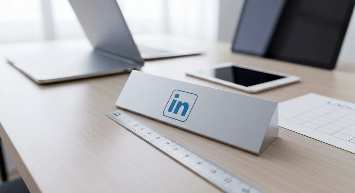 Placa de aluminio con logo de LinkedIn en primer plano