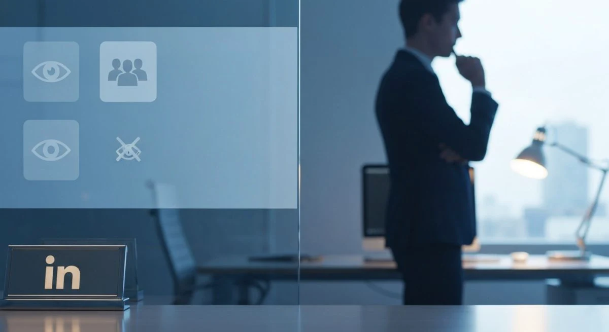 Profesional contempla iconos ojo abierto siluetas ojo cerrado LinkedIn
