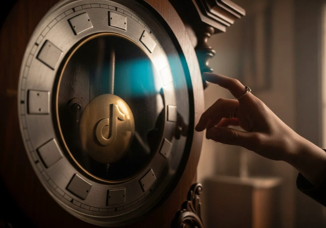 Reloj antiguo con péndulo en forma de logo TikTok