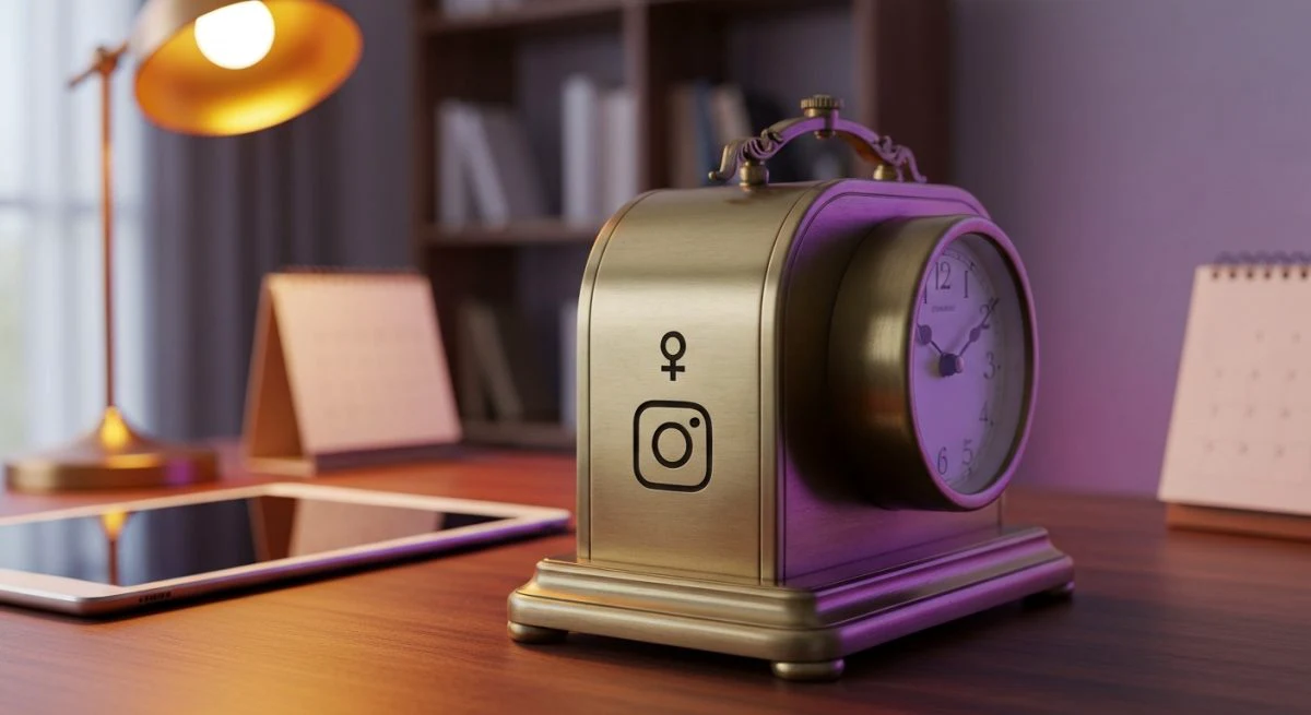 Reloj de escritorio de latón ornamentado con grabado Instagram visible