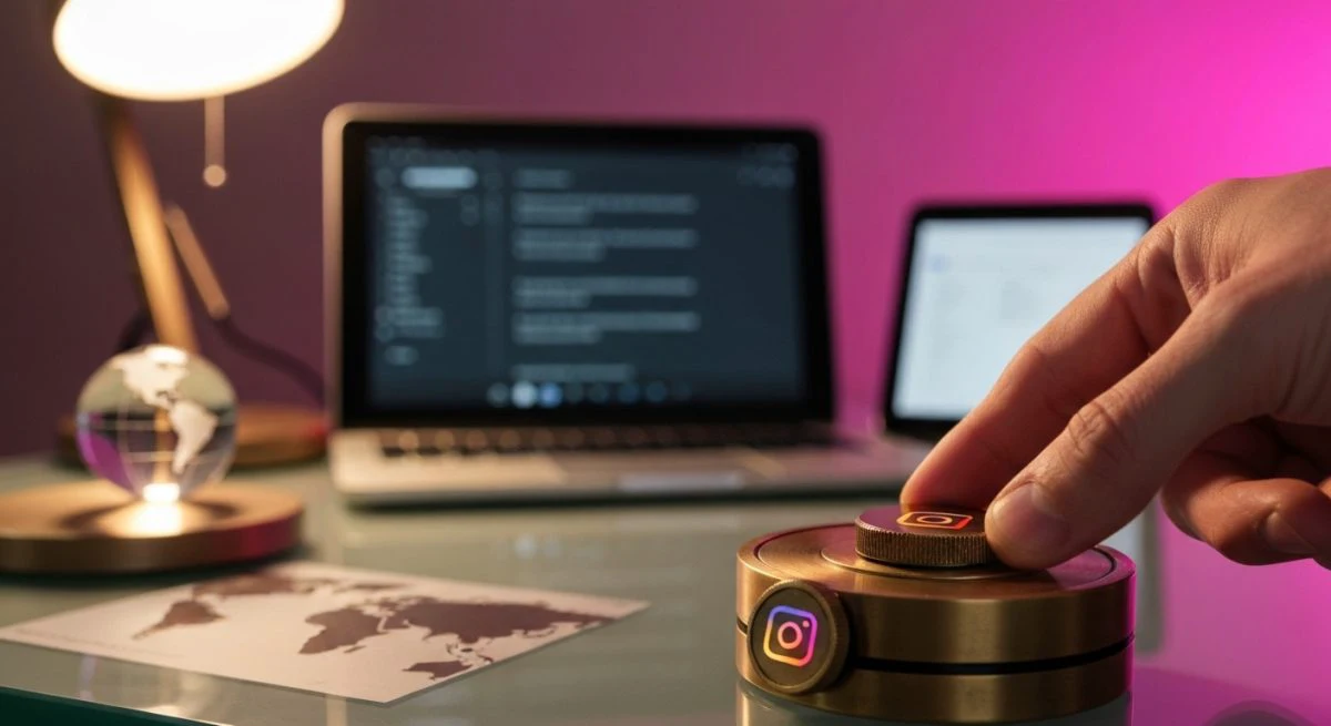 Selector de idioma de latón con Instagram en dial central