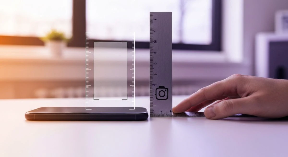 Smartphone vertical con rejilla de zona segura y regla Instagram