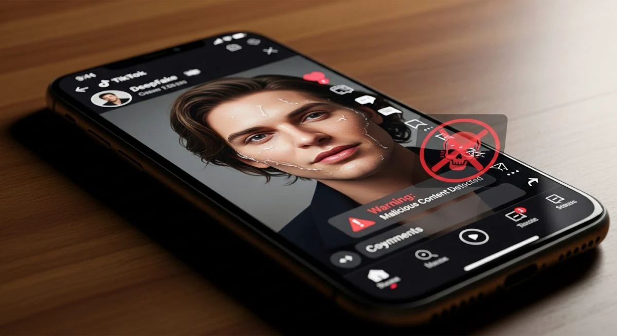 Teléfono mesa TikTok deepfake malware advertencia