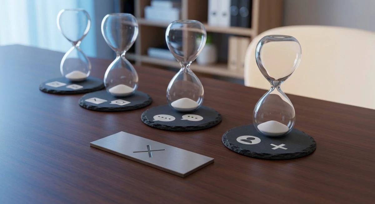 Tres relojes de arena sobre posavasos circulares con iconos X