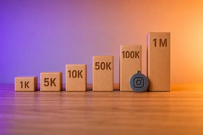 Mesa de madera minimalista bloques 1K 5K 10K 1M Instagram