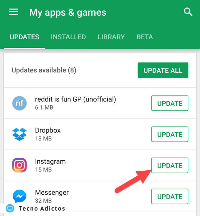 Actualización de Instagram no funciona Actualización de Instagram no funciona