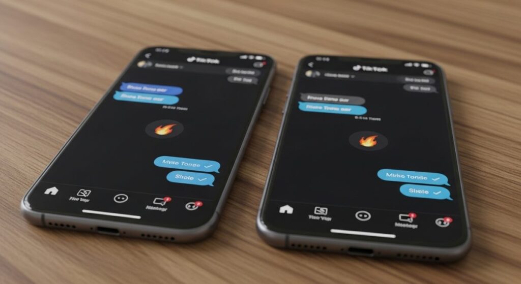 Dos smartphones TikTok chat llama racha mesa madera