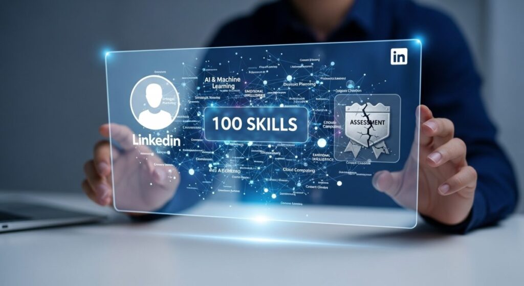 Holograma futurista del nuevo perfil de LinkedIn y sus aptitudes