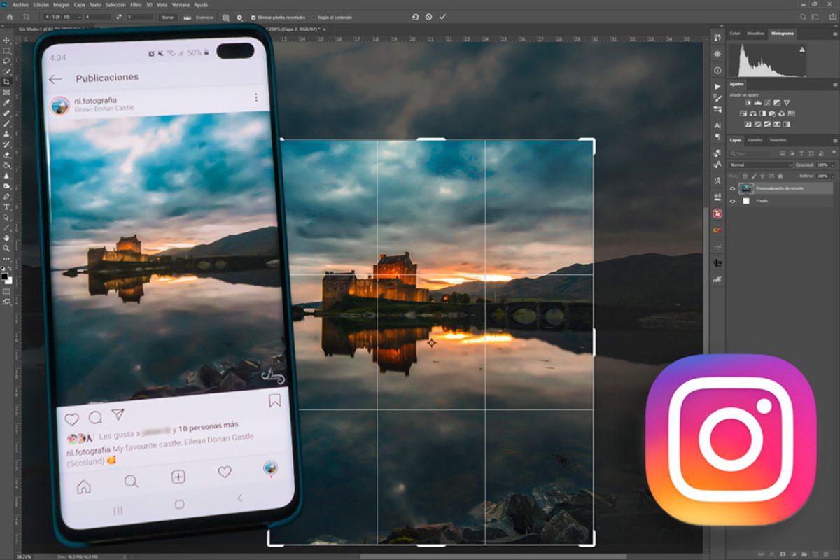 imagen siendo ajustada en formato 3 4 para feed de instagram