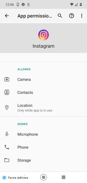 Instagram no funciona con los permisos de la aplicación de Android