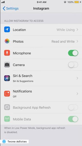 Instagram no funciona con los permisos de la aplicación Iphone 2