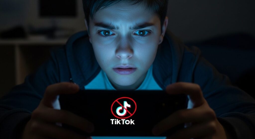 Joven mira preocupado TikTok con error en smartphone