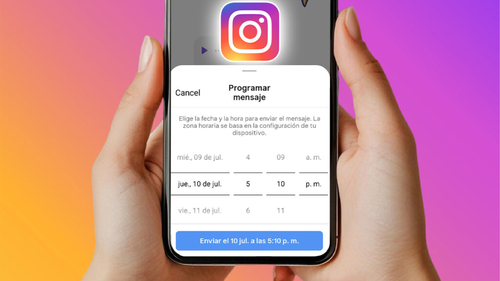 movil con pantalla de instagram programando un nuevo mensaje