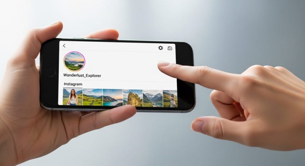 movil en manos de una persona, en la pantalla del movil se ve la aplicacion de instagram