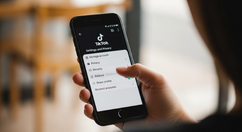 Persona selecciona cuentas bloqueadas en ajustes de TikTok