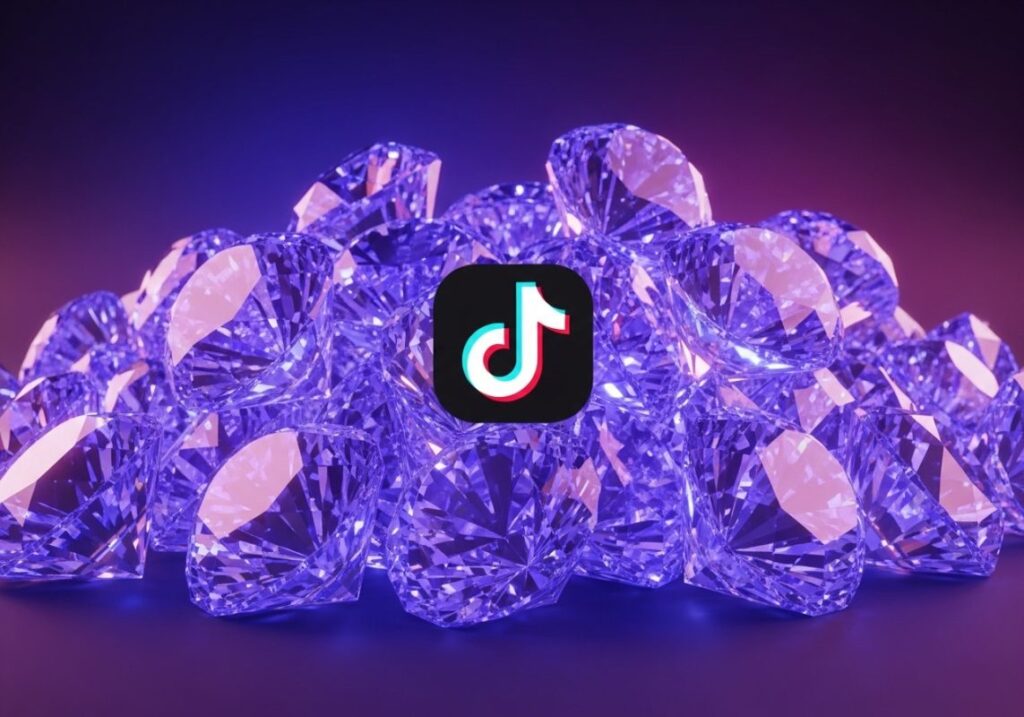 pila de diamantes con el logo de tiktok en el centro