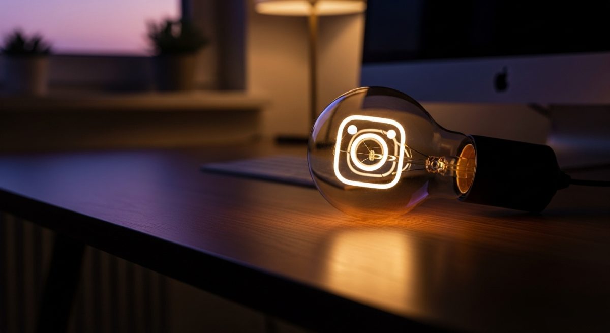 Bombilla Edison vintage con filamento en forma de logo de Instagram