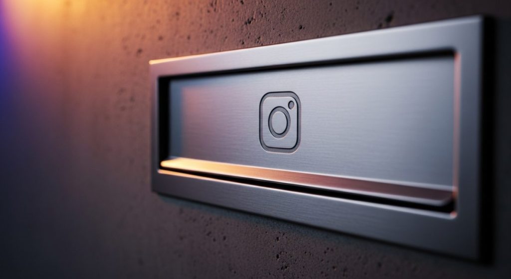 Buzón moderno metálico con logo de Instagram grabado en acero