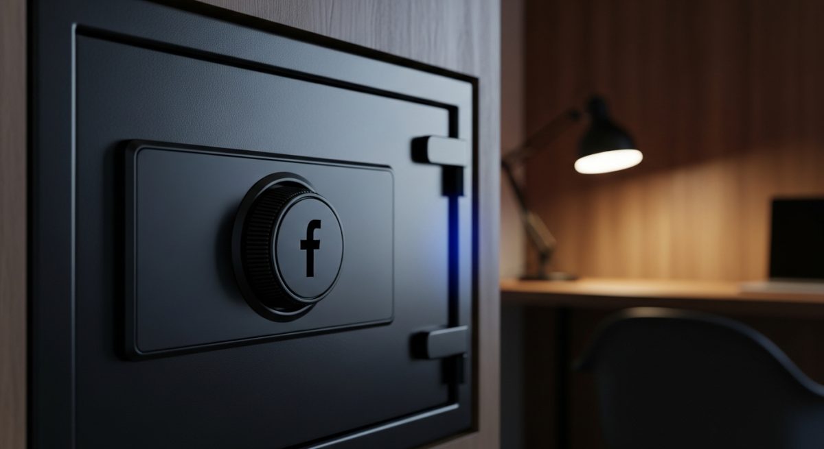 Caja fuerte negra con logo de Facebook en dial