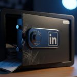Cajas fuerte de metal abierta con tarjetas LinkedIn derramadas