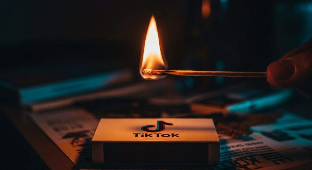 Cerilla encendida con logo de TikTok en fondo oscuro