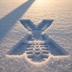 Huella de bota en nieve virgen iluminada por el sol