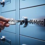 Llave de diseño moderno con logo Meta sobre caja fuerte