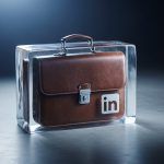 Maletín de cuero congelado con logo LinkedIn en hielo iluminado
