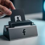 Mano retirando tarjeta de rolodex con logo de Facebook